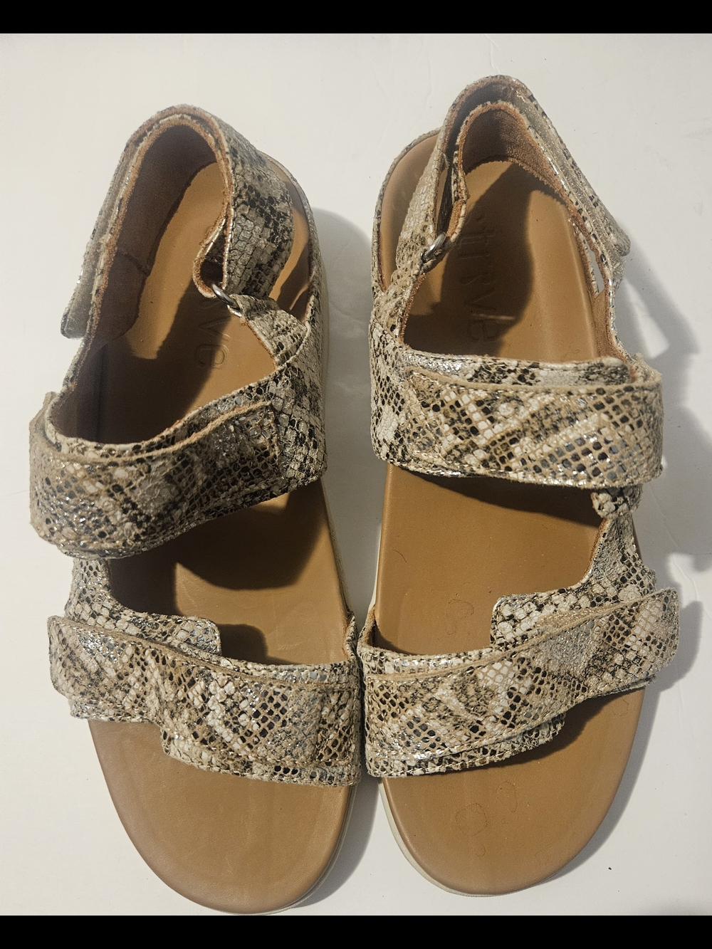 Women's Snake-Print Velcro Strap Sandals in Neutral Tan
